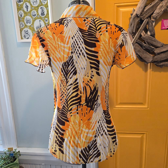 Vintage Y2K 90s Serenade Size Large Short Sleeve Button Down Orange Brown Shirt - Picture 3 of 4